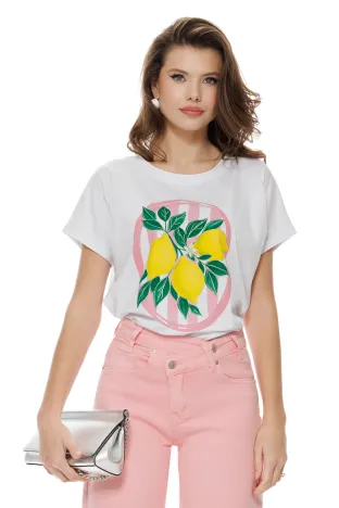 Tricou dama alb premium imprimeu Amalfi roz