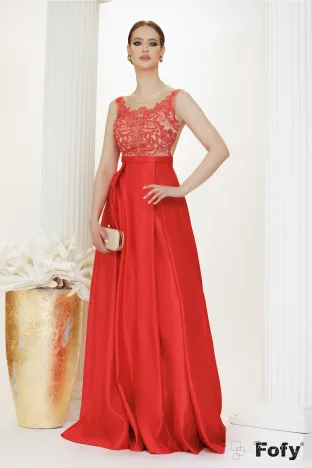 Rochie de ocazie de LUX rosie cu spate gol si bust brodat