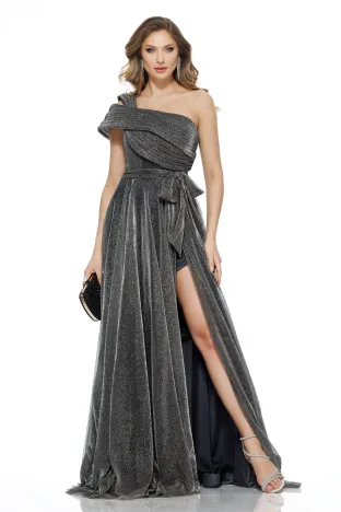 Rochie de ocazie lunga de LUX spectaculoasa din lurex negru cu bust structurat u 
