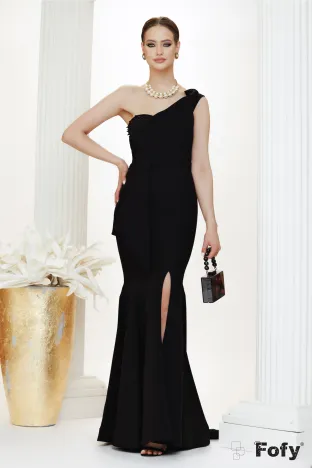 Rochie de ocazie neagra lunga cu crapatura pe picior