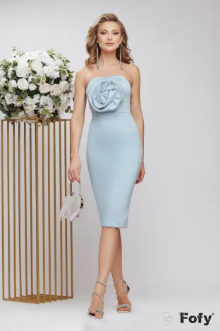 Rochie eleganta de ocazie baby blue cu corset floare maxi si contururi de strasuri