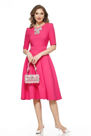 Rochie eleganta Fofy ciclame croi retro cu fundita din strassuri