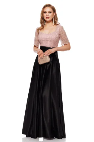Rochie Fofy elegantă lunga din tafta usor elastica cu bust din dantela premium cu paiete fine