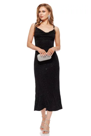 Rochie lunga de ocazie cu spatele gol din lycra neagra cu strasuri argintii