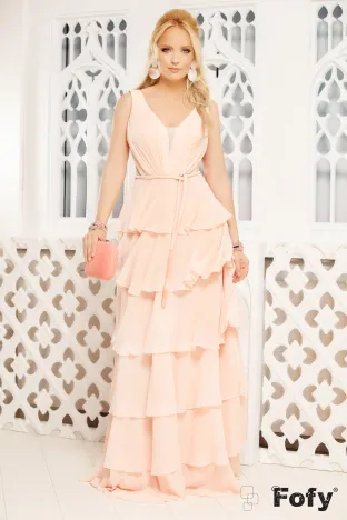 Rochie lunga de ocazie roz pudrat
