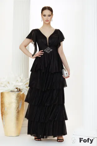 Rochie lunga neagra de ocazie de LUX din lurex cu sclipici