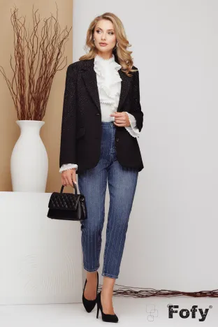 Sacou dama de ocazie negru elegant cu stasuri fine