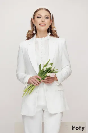 Sacou dama elegant alb din jacquard satinat premium