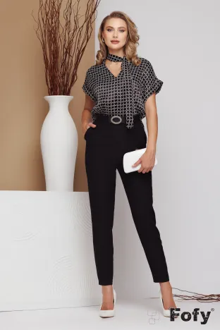 Salopeta dama eleganta premium camasa imprimeu grafic cu pantalon conic