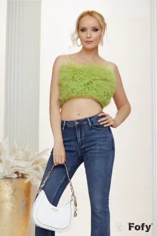 Top verde lime din tull cu volane si fermoar metalic auriu