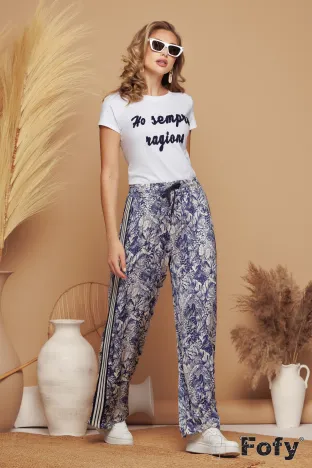 Tricou dama alb premium cu imprimeu bucle bleumarin