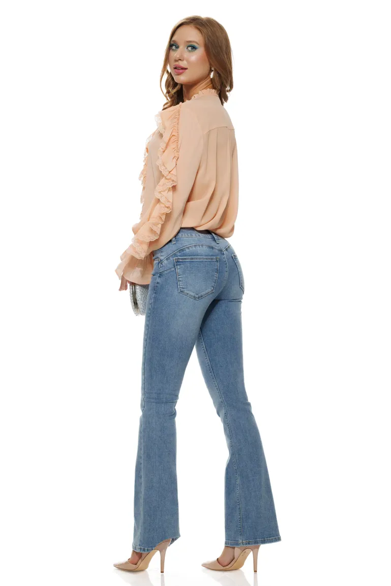 Bluza dama eleganta din voal piersica cu volane sofisticate conturate cu dantela picture - 4