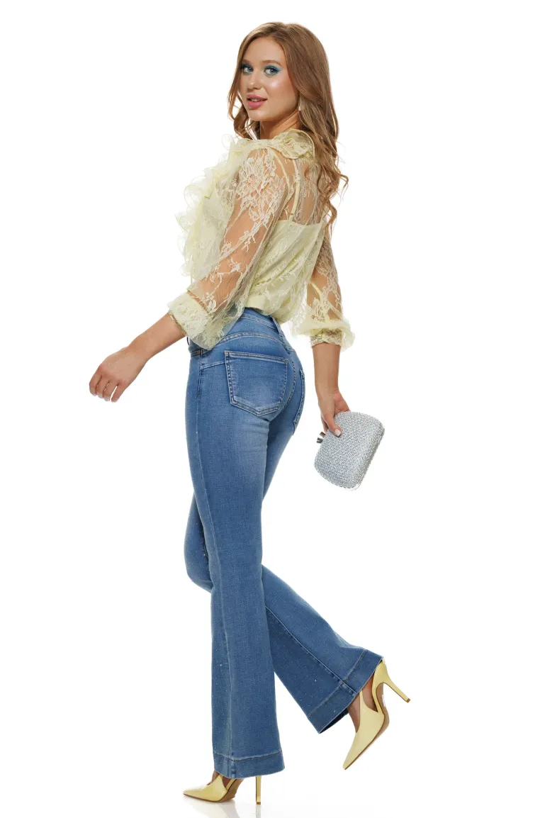 Bluza dama eleganta galbena din dantela premium cu jabou si maiou picture - 4