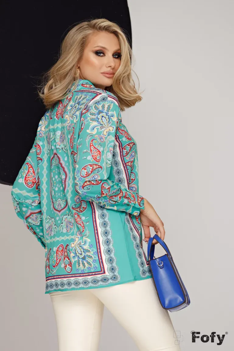 Bluza dama moderna cu croi lejer si imprimeu fond verde picture - 2