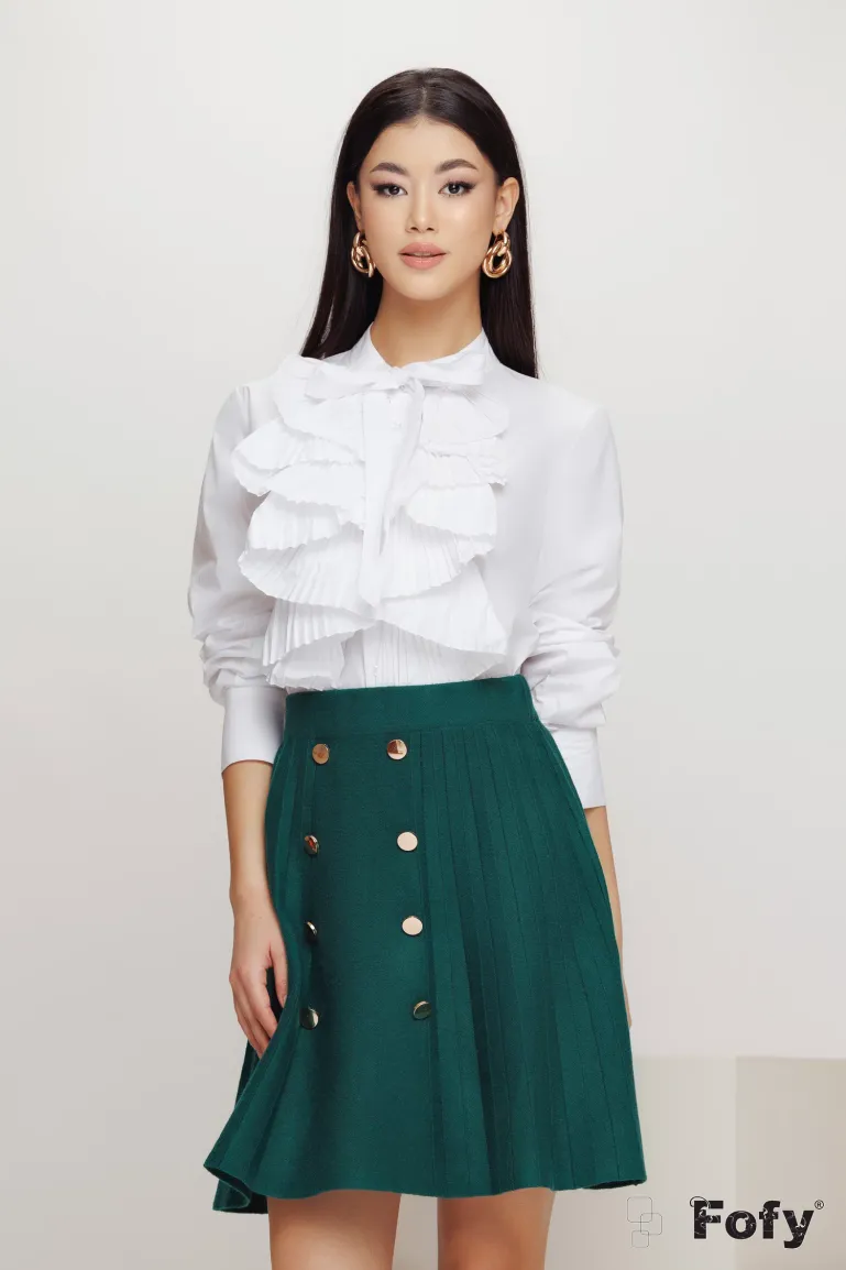 Camasa dama alba eleganta cu jabou plisat si funda din bumbac 100% picture - 4