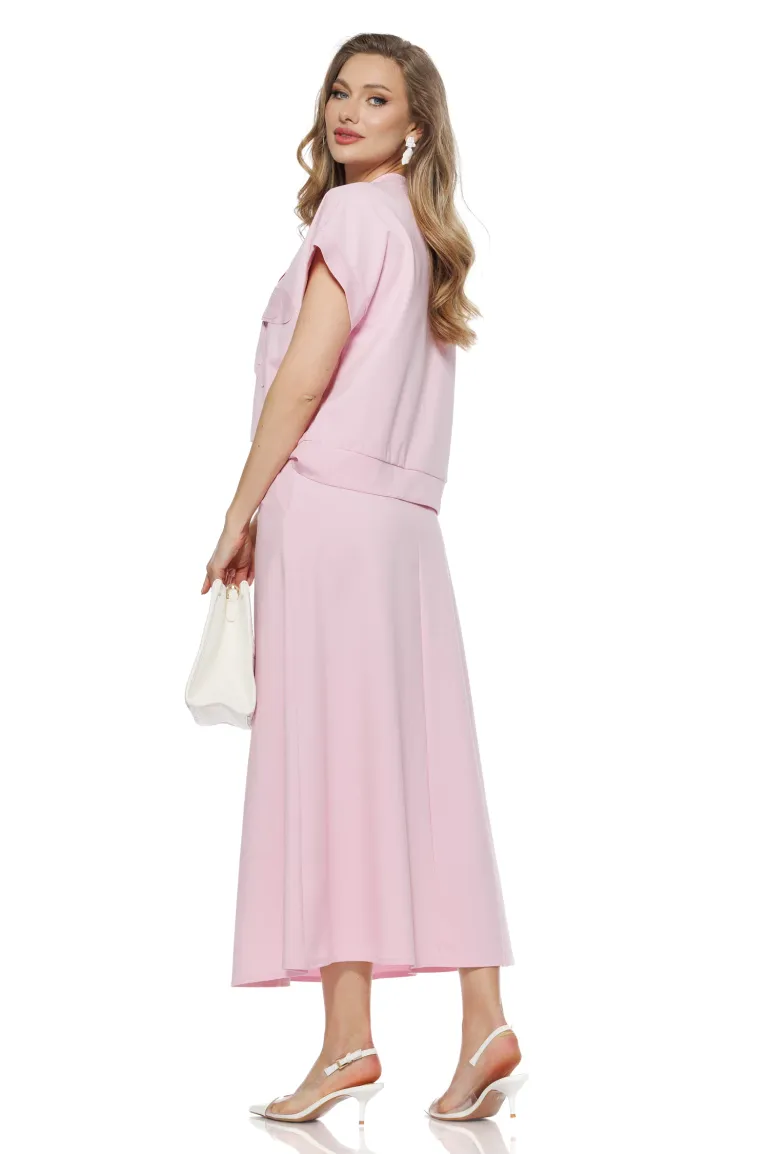 Compleu dama din bumbac premium roz fusta si bluza picture - 2