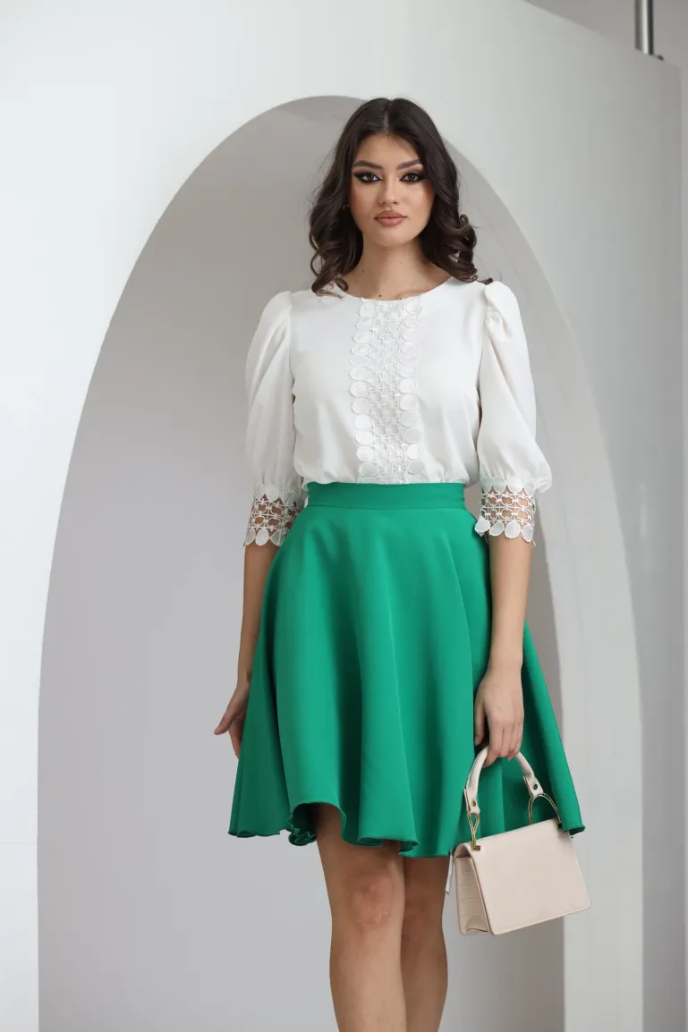 Fusta eleganta clos Fofy verde cu buzunare laterale picture - 3