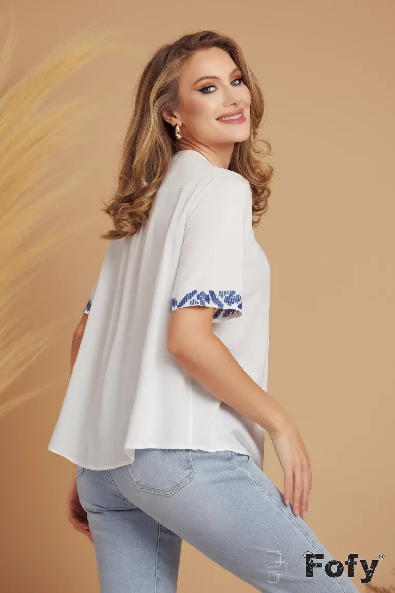 Ie dama de vara din rayon premium cu broderie bleumarin si ciucuri picture - 3