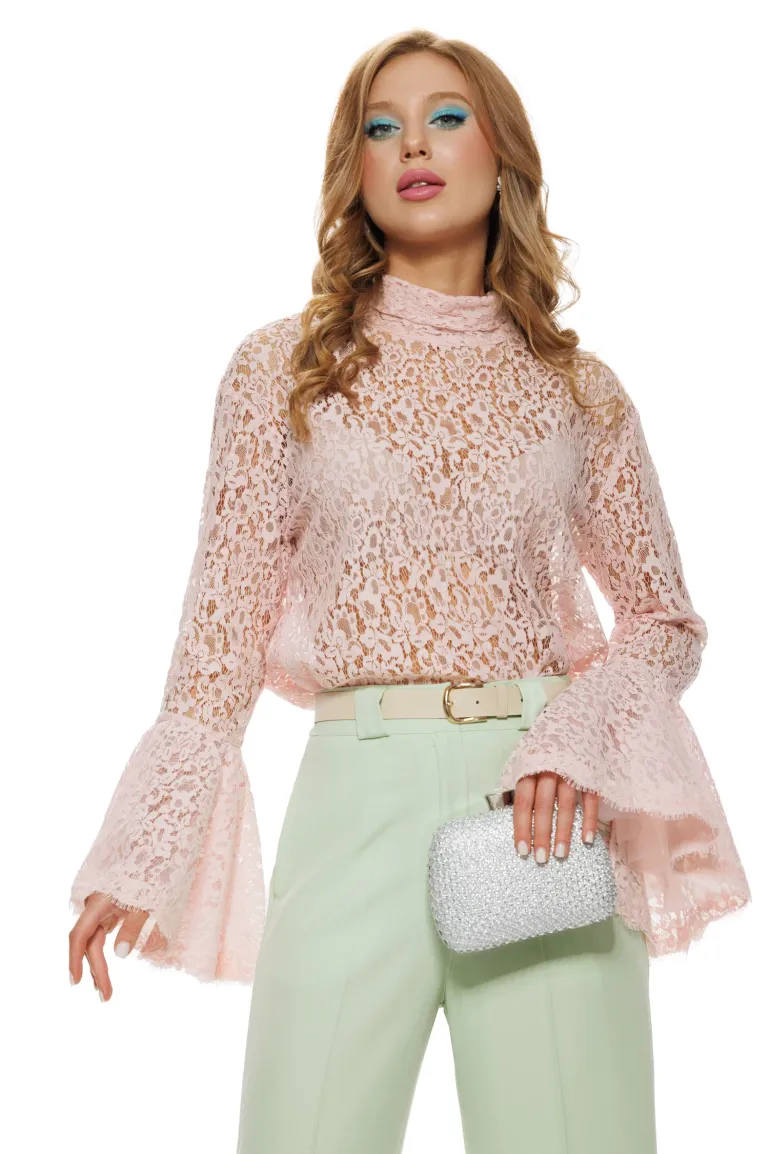 Pantalon dama elegant vernil wide cu buzunare si curea picture - 3