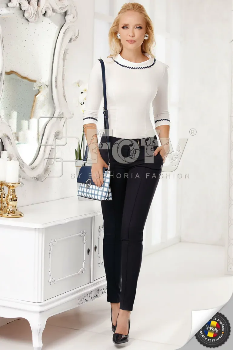 Pantaloni Fofy pană bleumarin cu dungă picture - 2