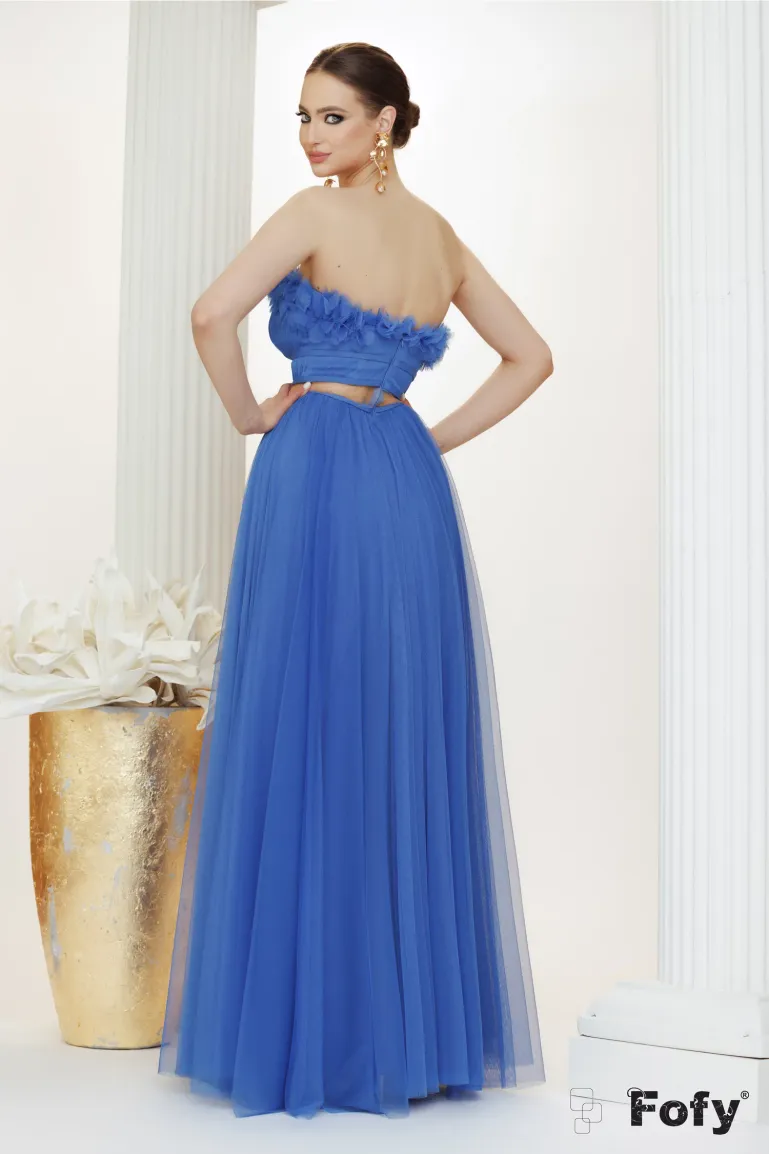 Rochie de ocazie de LUX din albastru royal din tul bust buretat si transparenta in zona taliei picture - 3