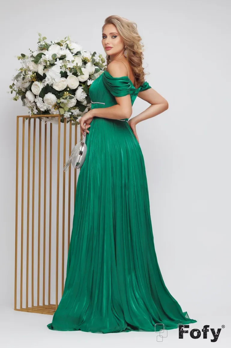 Rochie eleganta de ocazie de LUX verde din voal plisat cu corset buretat si stasuri picture - 3