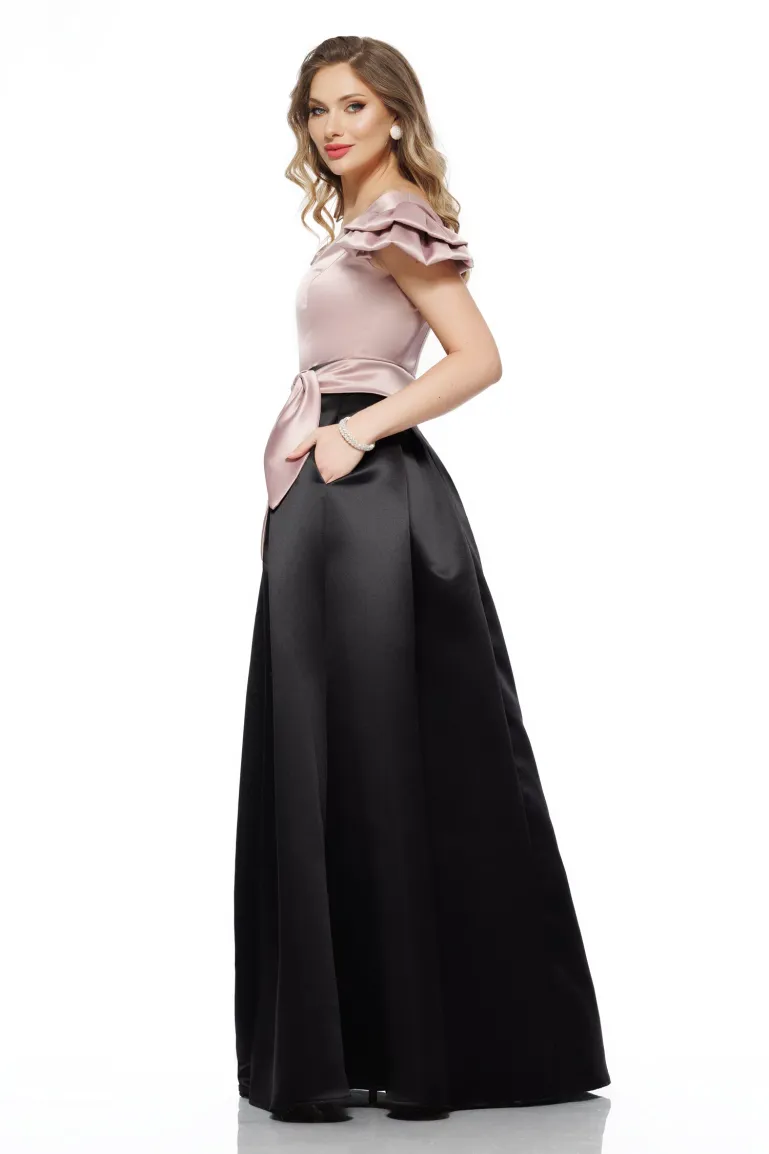 Rochie Fofy elegantă lunga din tafta usor elastica cu decolteu si volane la umeri picture - 2
