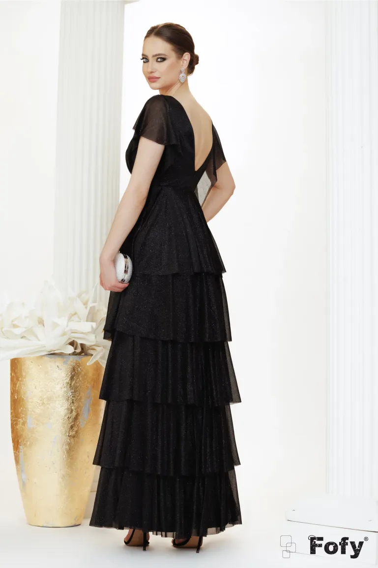 Rochie lunga neagra de ocazie de LUX din lurex cu sclipici picture - 2