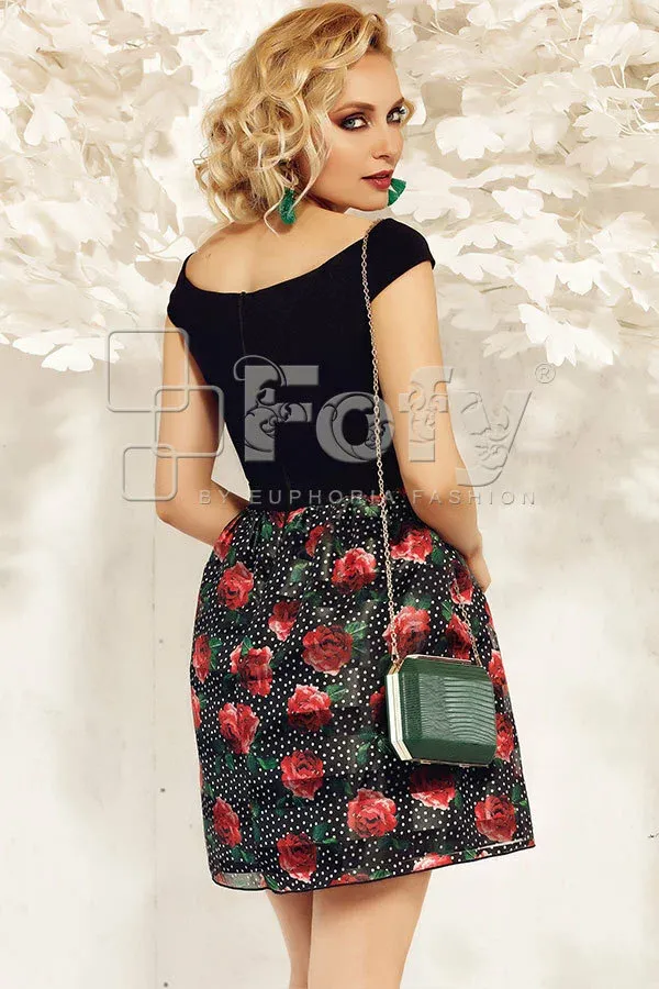 Rochie Fofy neagră de ocazie cu imprimeu floral picture - 2