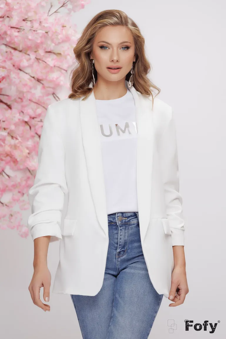 Sacou dama elegant alb maneca cu pliuri picture - 2