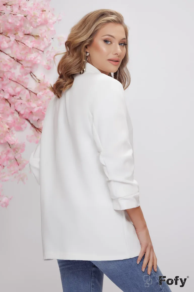 Sacou dama elegant alb maneca cu pliuri picture - 3