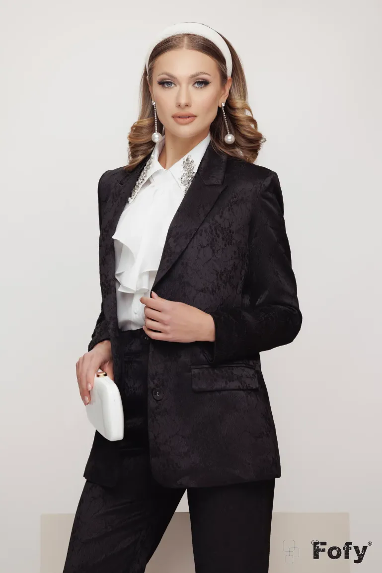 Sacou dama elegant din jacquard satinat premium negru picture - 2