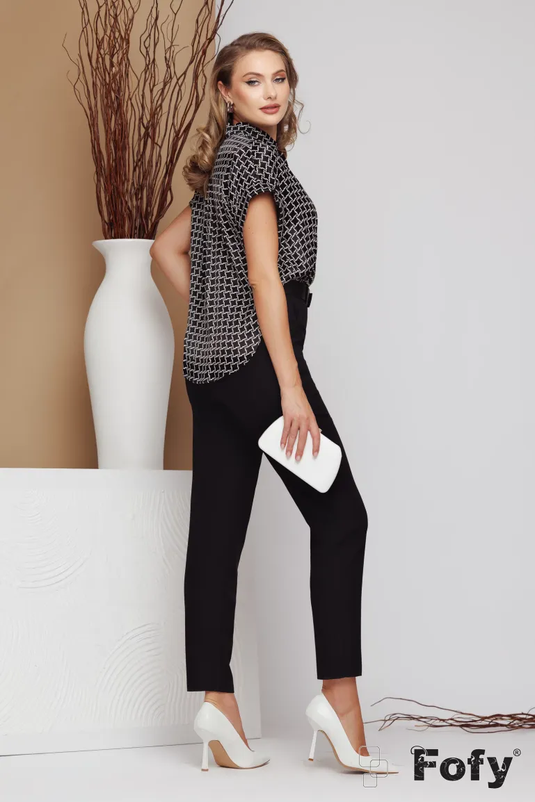 Salopeta dama eleganta premium camasa imprimeu grafic cu pantalon conic picture - 3