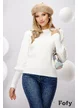 Pulover dama alb din tricot premium soft cu aplicatii de perle pe maneci