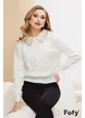 Pulover dama elegant alb premium cu guler maxi si aplicatii de cristale si margele