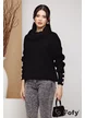 Pulover dama negru pufos cu guler mare si nasturi bijuterie perla pretiosi picture - 1