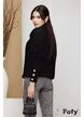 Pulover dama negru pufos cu guler mare si nasturi bijuterie perla pretiosi picture - 2