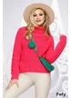 Pulover dama pe gat tricotat in nuanta ciclame neon