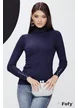 Pulover dama premium bleumarin cu casmir si bumbac cu aplicatii de perle si strassuri la maneca