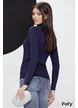 Pulover dama premium bleumarin cu casmir si bumbac cu aplicatii de perle si strassuri la maneca