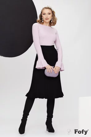 Pulover dama premium din casmir si bumbac lila cu aplicatii de perle si cloptotel la maneca