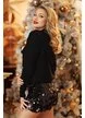 Pulover dama premium negru cu floricele alb negru din paiete si margele