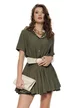 Rochie casual din vascoza olive stil camasa si fustita cu volane