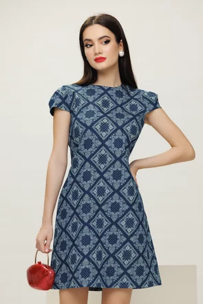 Rochie casual Fofy din blug cu imprimeu paisley si buzunare laterale