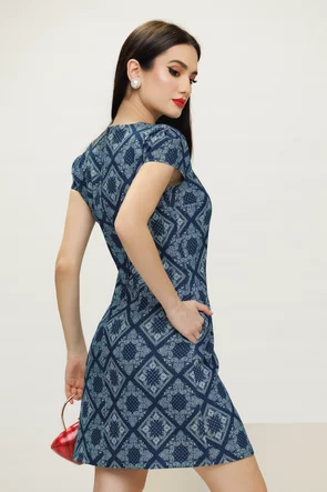 Rochie casual Fofy din blug cu imprimeu paisley si buzunare laterale