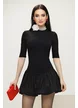 Rochie casual neagra din bumbac premium cu fusta gogosar