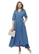 Rochie casual petrecuta stil camasa cu buzunare laterale din vascoza  albastra
