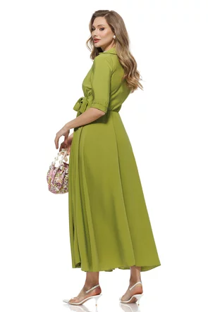 Rochie casual petrecuta stil camasa cu buzunare laterale din vascoza fistic