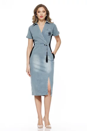 Rochie casual premium de blug cu decolteu petrecut si insertii negre modelatoare