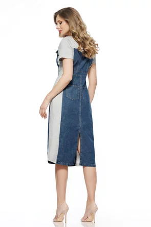 Rochie casual premium de blug cu insertii de bumbac gri 